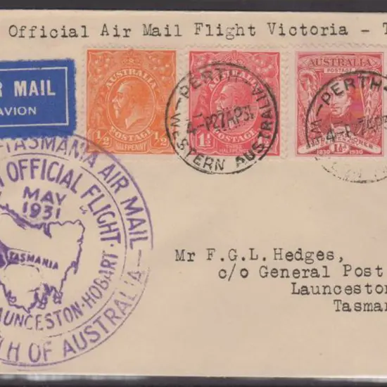 1931 (1st May) Melbourne to Launceston cover with ...
