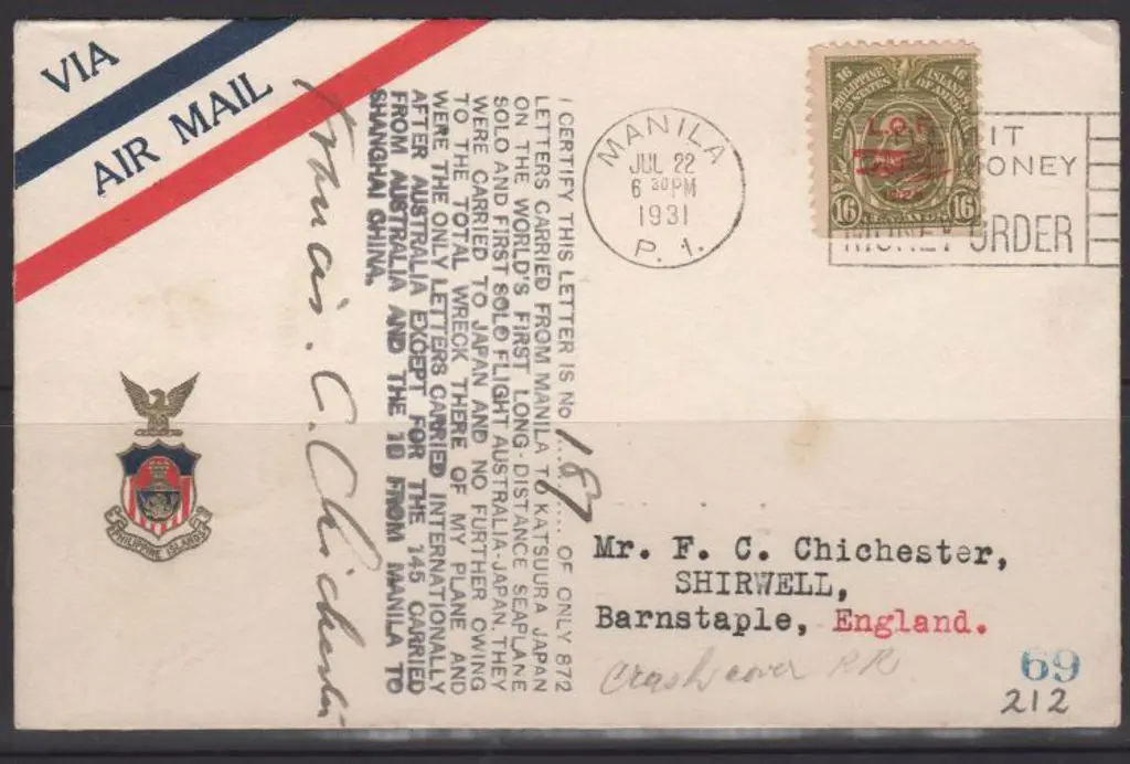 1931 (3rd July) Manila to Japan by Chichester with ... Image 1++