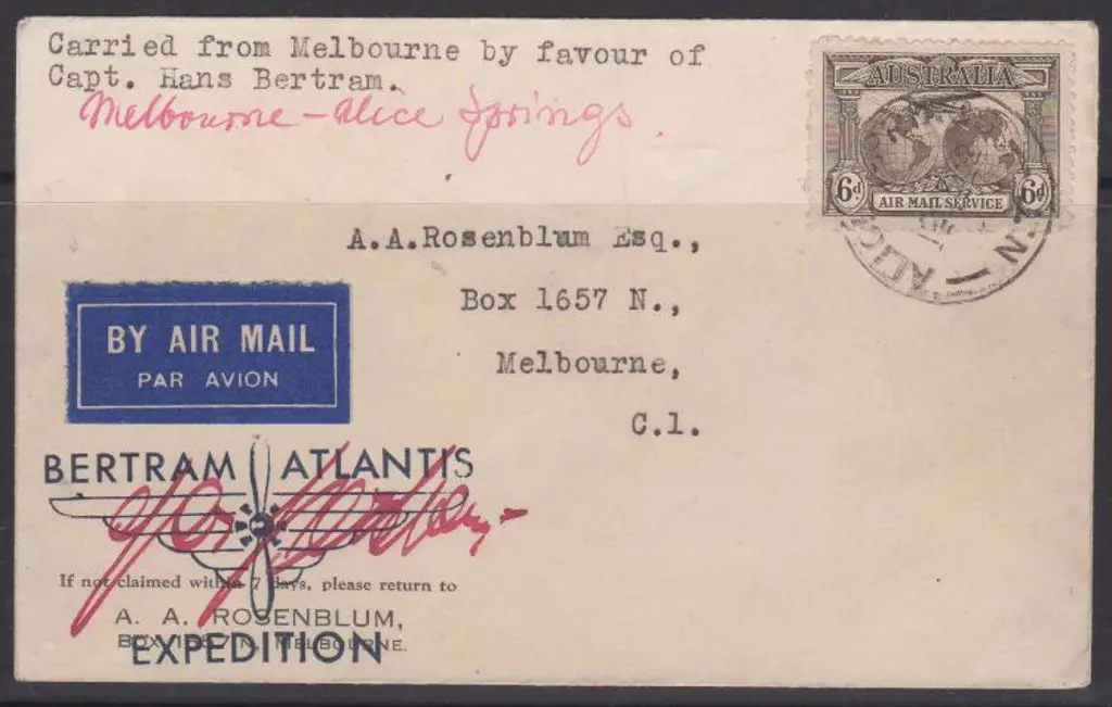1932 (2nd Jan) Melbourne to Alice Springs "Bertram ... Image 1++
