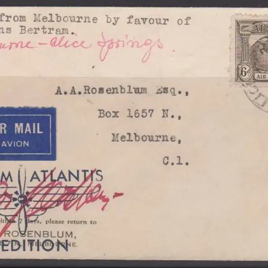 1932 (2nd Jan) Melbourne to Alice Springs "Bertram ...