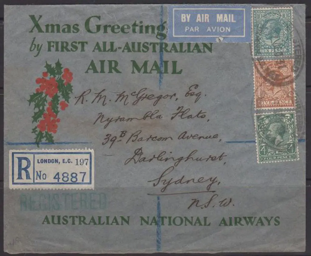 1932 (7th Jan) ditto with GB 4d, 5d & 10d KGV tied ... Image 1++