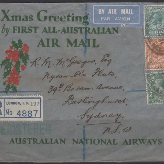 1932 (7th Jan) ditto with GB 4d, 5d & 10d KGV tied ...