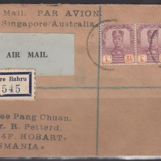 1932 (7th Jan) Singapore to Australia intermediate ...