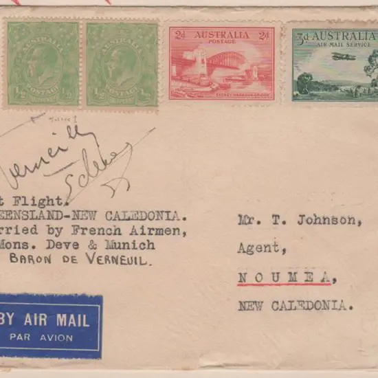 1932 (9th March) Brisbane to Noumea flown by Baron ...