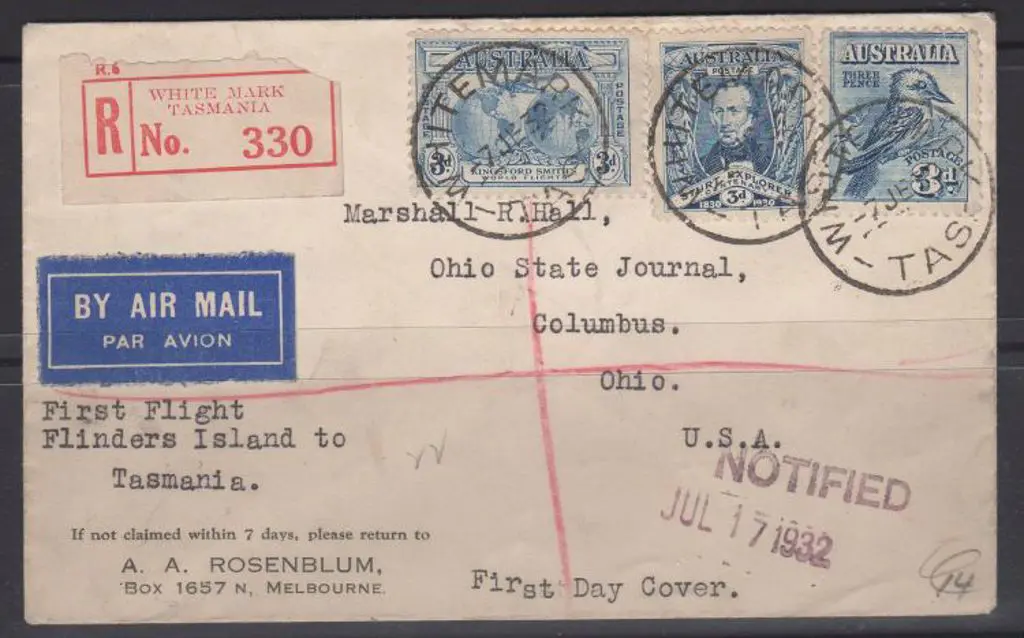 1932 (7th June) Whitemark to Launceston Registered ... Image 1++