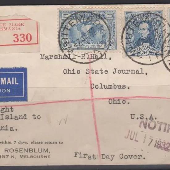 1932 (7th June) Whitemark to Launceston Registered ...