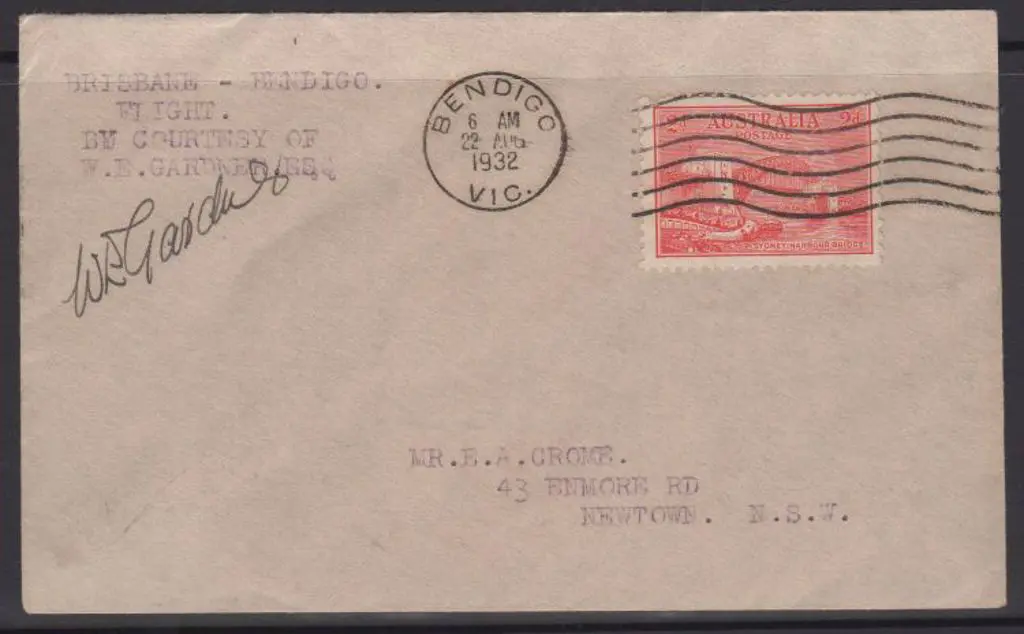 1932 (22nd Aug) Brisbane to Bendigo flight cover ... Image 1++