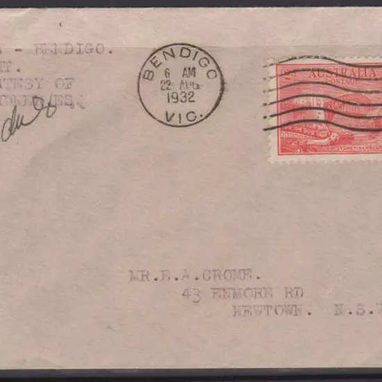 1932 (22nd Aug) Brisbane to Bendigo flight cover ...