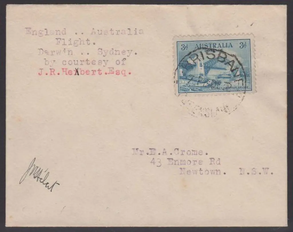 1932 (12th Oct) Darwin to Brisbane cover flown on ... Image 1++