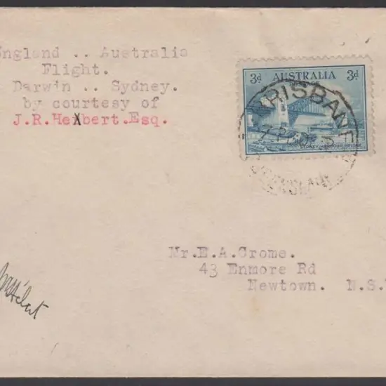 1932 (12th Oct) Darwin to Brisbane cover flown on ...