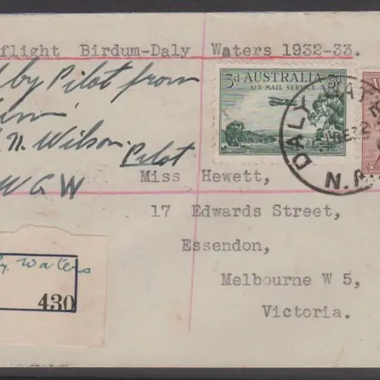 1932 (1st Dec) Daly Waters to Birdum Qantas ...
