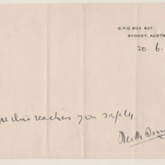 1933 (20th June) Original notelet from Keith Smith ...