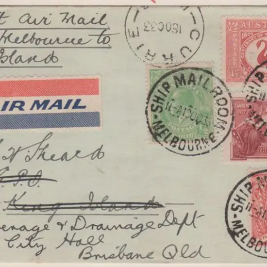 1933 (13th Oct) Melbourne to Currie, King Island ...