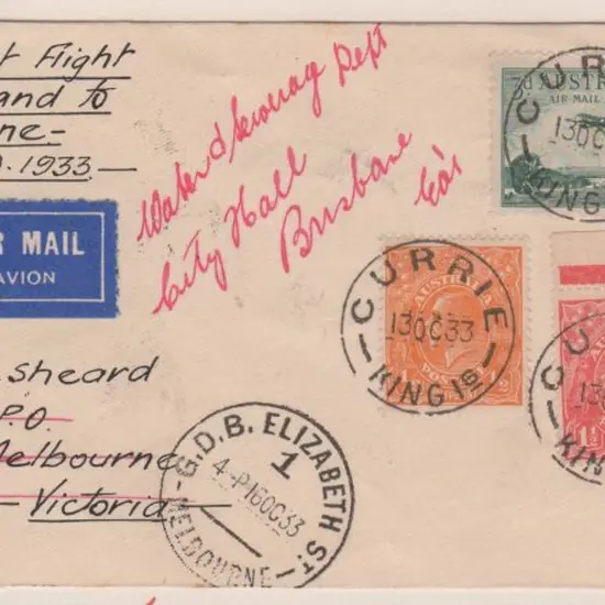 1933 (13th Oct) ditto Currie, King Island to ...