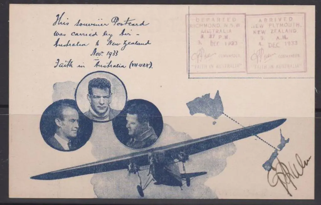 1933 (3rd Dec) Australia to New Zealand Ulm, Allan ... Image 1++