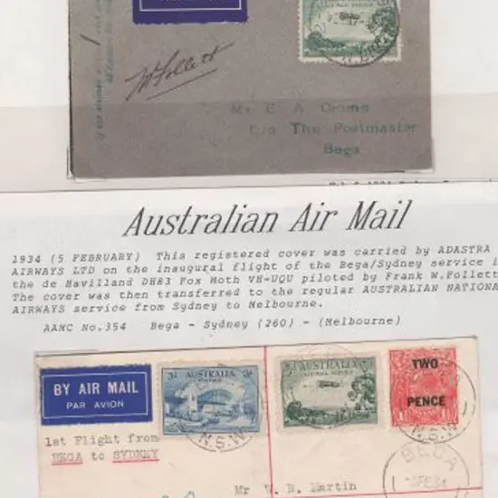 1934 (5th Feb) Sydney to Bega & return by Adastra ...