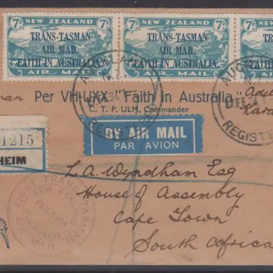 1934 (17th Feb) ditto Blenheim Registered cover ...