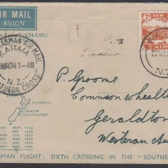 1934 (29th March) New Zealand to Australia ...