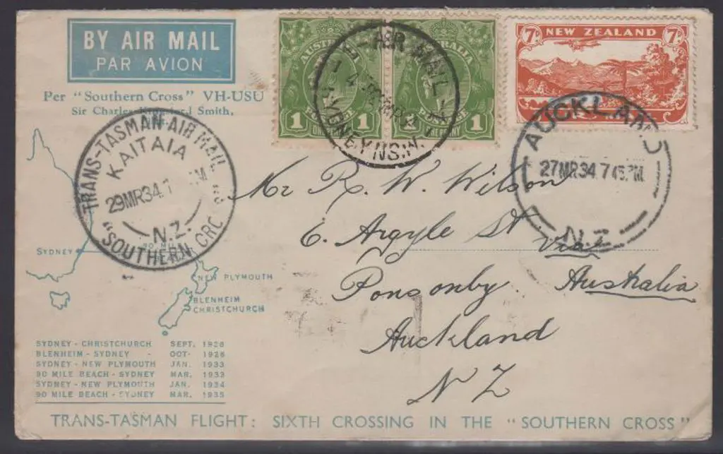 1934 (29th March) ditto but NZ 7d Airmail tied by ... Image 1++