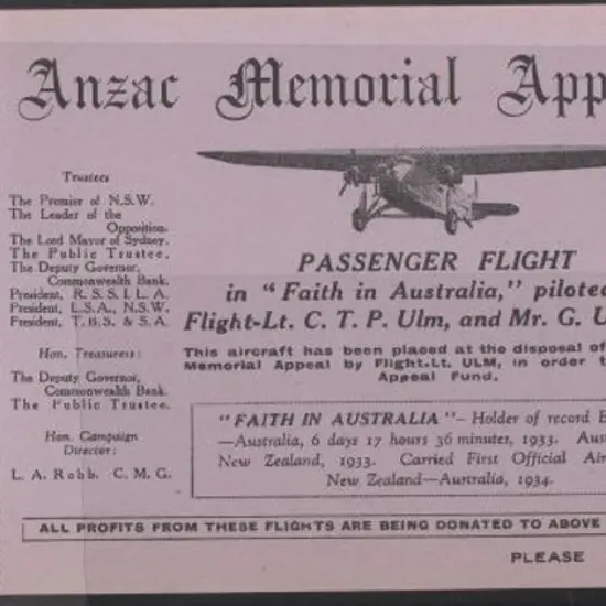 1934 (April) "Anzac Memorial Appeal - Passenger ...
