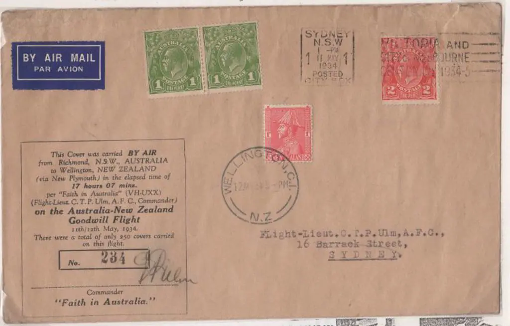 1934 (11th May) ditto but only one NZ 1d KGV tied ... Image 1++
