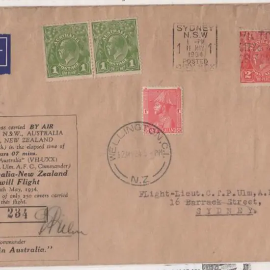 1934 (11th May) ditto but only one NZ 1d KGV tied ...