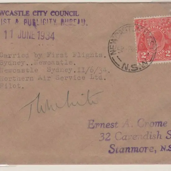 1934 (11th June) Sydney to Newcastle cover carried ...