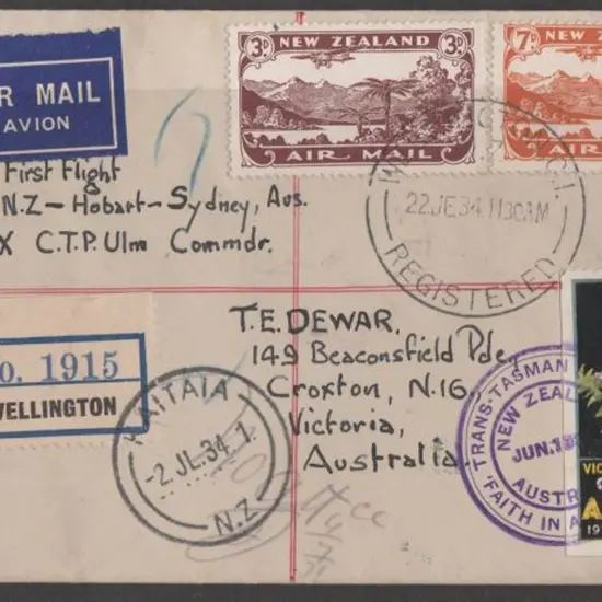 1934 (2nd July) New Zealand to Australia ...