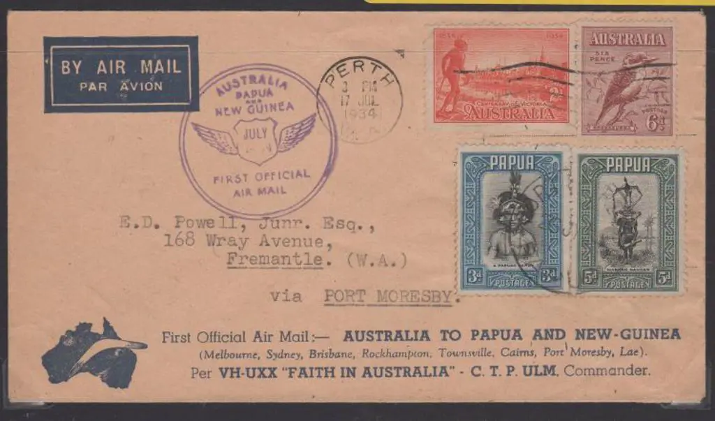 1934 (24th July) Australia to Papua & return First ... Image 1++