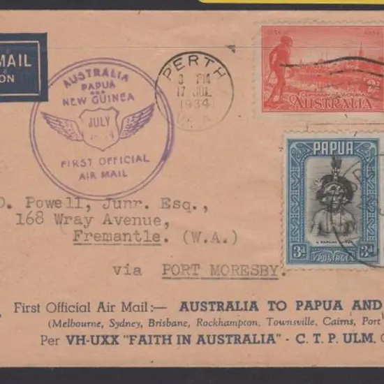 1934 (24th July) Australia to Papua & return First ...