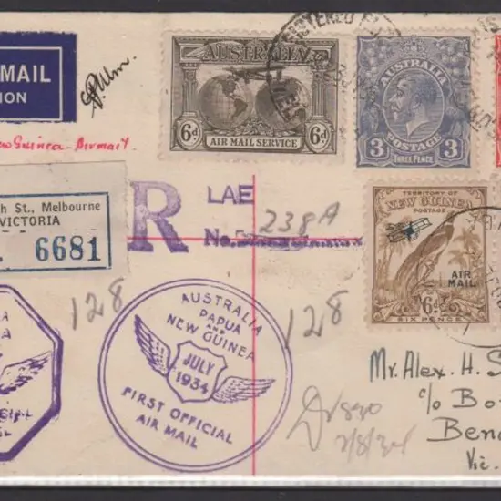 1934 (24th July) Australia to New Guinea & return ...