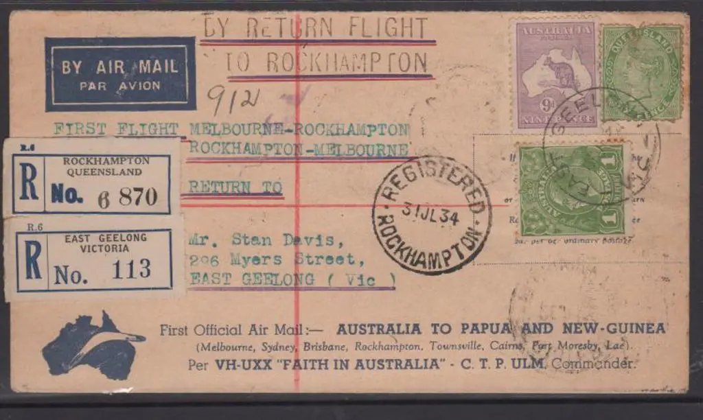 1934 (24th July) Melbourne to Rockhampton & return ... Image 1++
