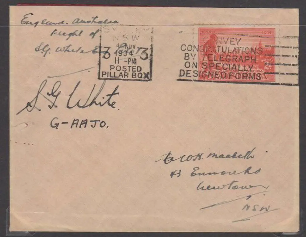 1934 (18th Sept) England to Australia by SG White ... Image 1++