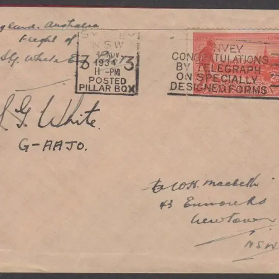 1934 (18th Sept) England to Australia by SG White ...
