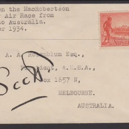 1934 (20th Oct) MacRobertson Air Race - Scott & ...