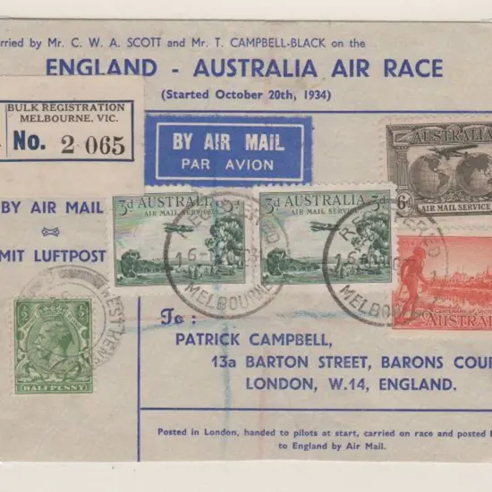 1934 (20th Oct) MacRobertson Air Race - ditto. ...