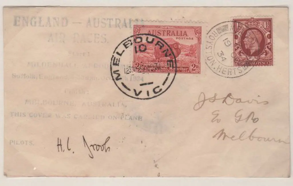 1934 (20th Oct) MacRobertson Air Race - HL Brook & ... Image 1++