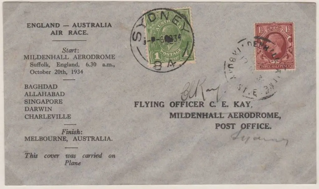1934 (20th Oct) MacRobertson Air Race - CE Kay ... Image 1++