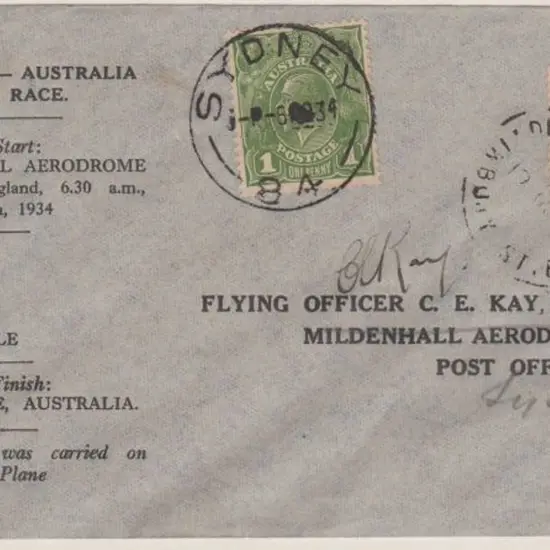 1934 (20th Oct) MacRobertson Air Race - CE Kay ...
