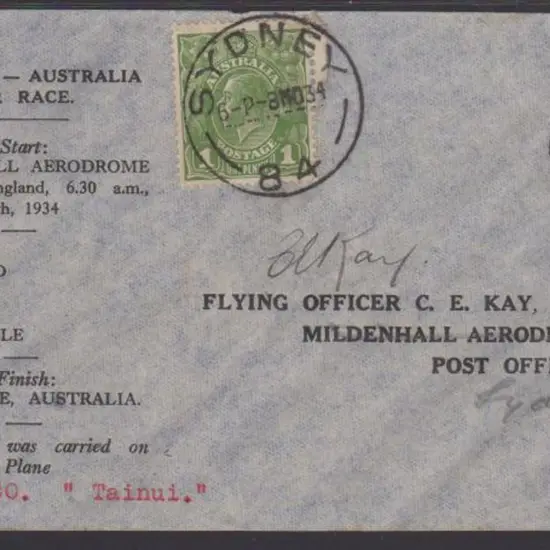 1934 (20th Oct) MacRobertson Air Race - ditto AAMC ...