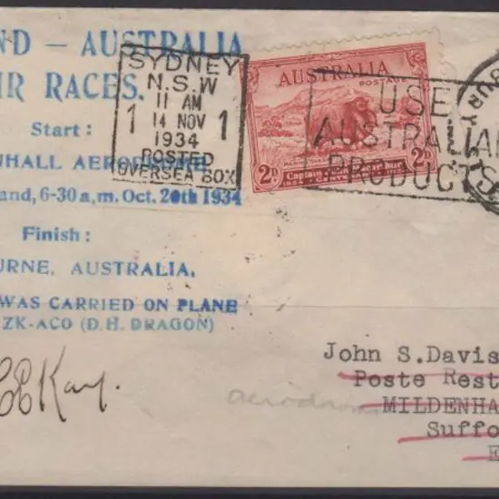 1934 (20th Oct) MacRobertson Air Race - ditto but ...