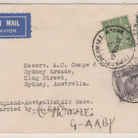 1934 (20th Oct) MacRobertson Air Race - CG Davies ...