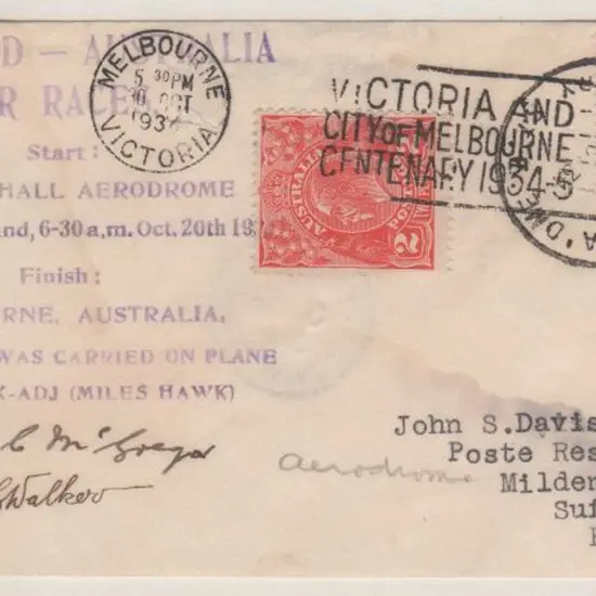 1934 (20th Oct) MacRobertson Air Race - ditto but ...