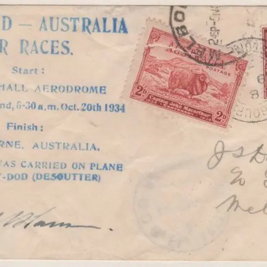 1934 (20th Oct) MacRobertson Air Race - M Hansen & ...