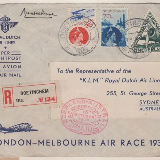 1934 (20th Oct) MacRobertson Air Race - KD ...