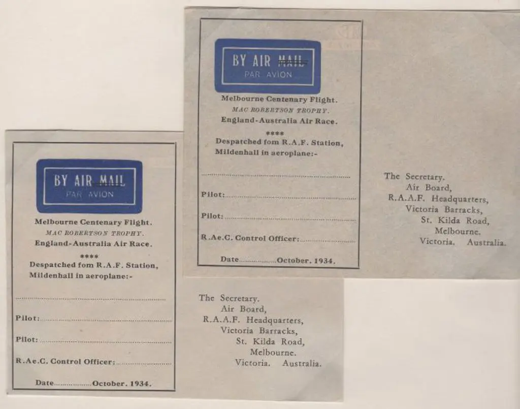 1934 (20th Oct) MacRobertson Air Race blank ... Image 1++