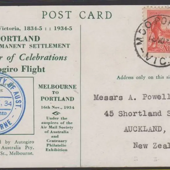 1934 (16th Nov) Melbourne to Portland flown ...