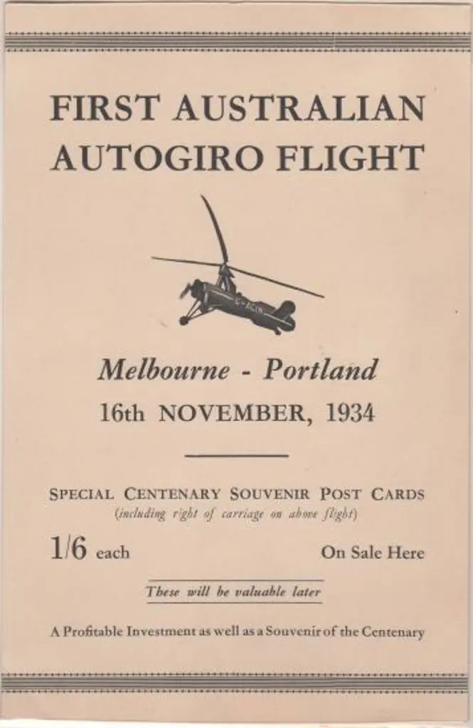 1934 (16th Nov) "First Australian Autogiro Flight ... Image 1++