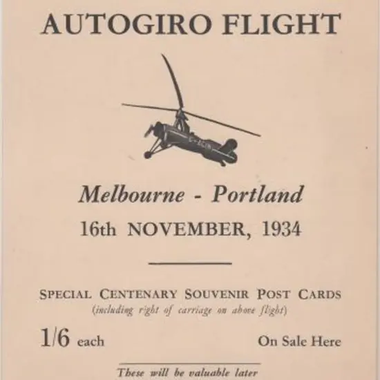 1934 (16th Nov) "First Australian Autogiro Flight ...
