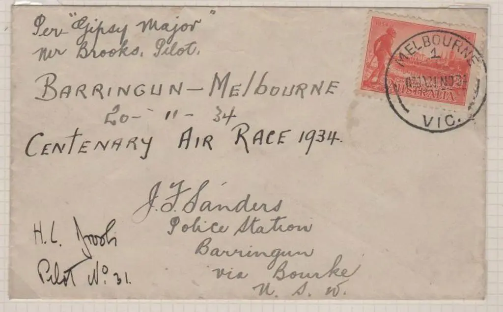 1934 (21st Nov) Melbourne to Barringun, NSW cover ... Image 1++